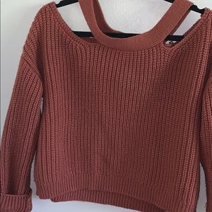 Burnt orange cold shoulder sweater